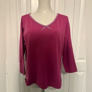 NYGARD, Dark Pink Lightweight Rhinestone Embellished V-Neck Knit Top/Sweater, L